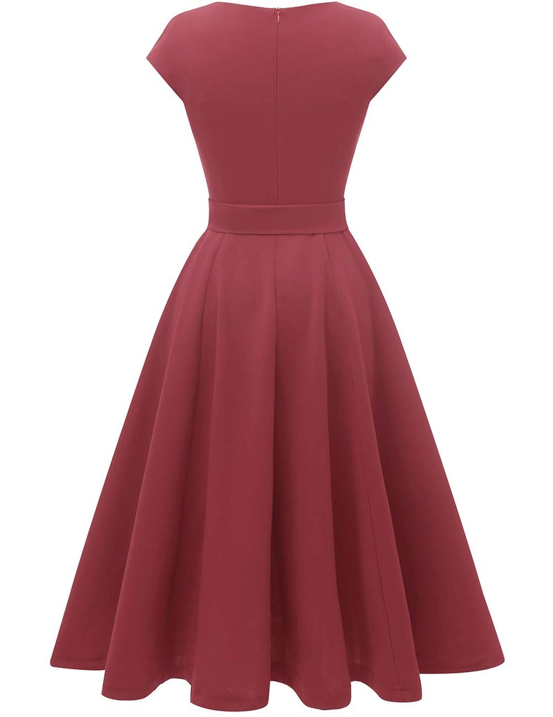 DRESSTELLS Women's Cocktail Dresses, Formal Wedding Guest Modest Church Summer Bridesmaid Party Aline Fit Flare Midi Swing Dress Raspberry 2XL - Image 3